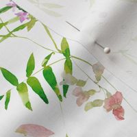 21" Hand painted Watercolor Vines and Climers, Wild Peas, Wildflowers Herbs And Greenery - Perfect for Nursery home decor and wallpaper light green 