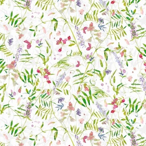 21" Hand painted Watercolor Vines and Climers, Wild Peas, Wildflowers Herbs And Greenery - Perfect for Nursery home decor and wallpaper light green double layer
