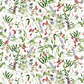 18 " Hand painted Watercolor Vines and Climers, Wild Peas, Wildflowers Herbs And Greenery - Perfect for Nursery home decor and wallpaper