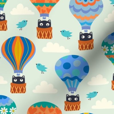 Black Cats in Hot Air Balloons + Birds / Sky / Clouds