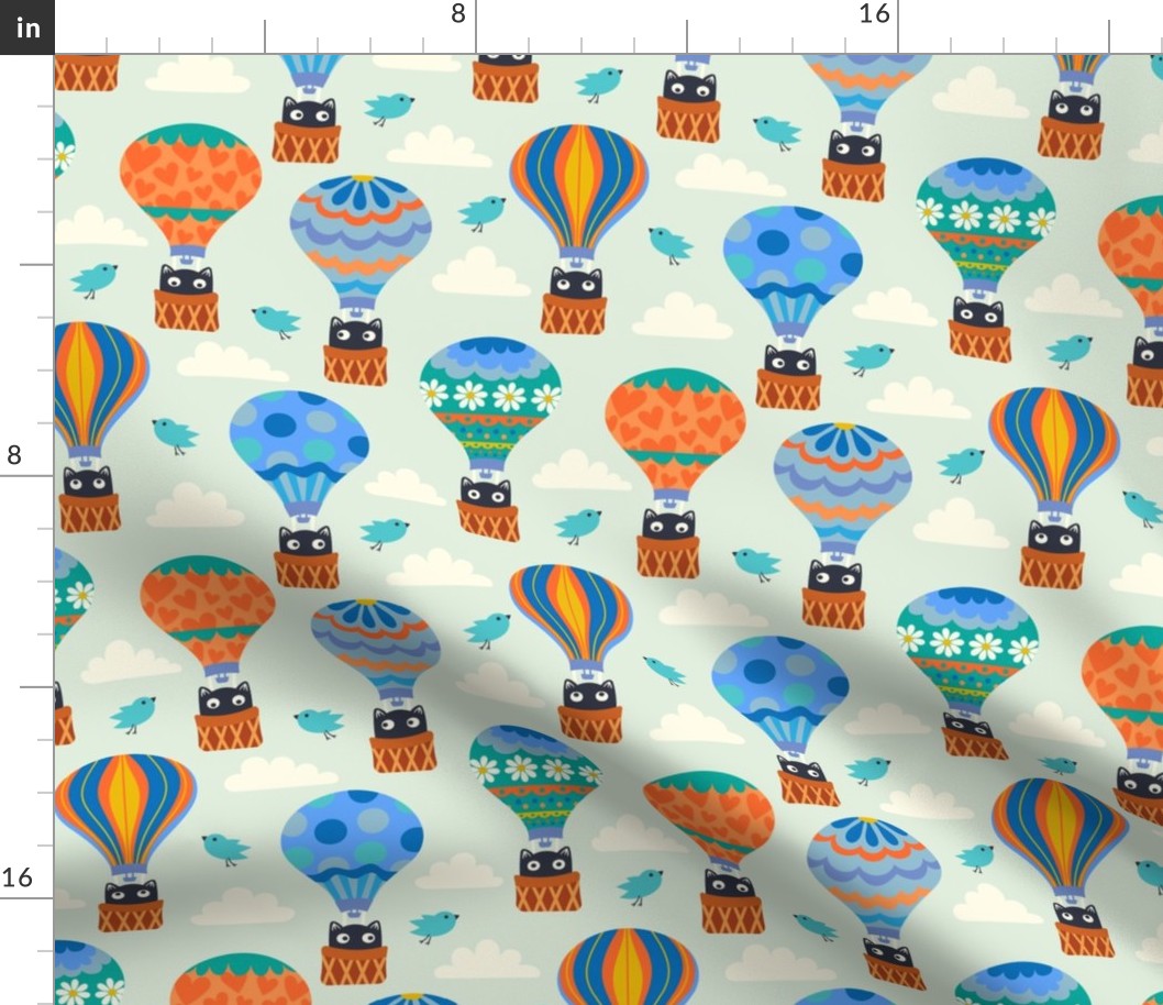 Black Cats in Hot Air Balloons + Birds / Sky / Clouds