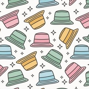 (S Scale) Groovy Summer Bucket Hats and Sparkles on White