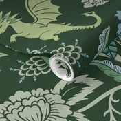 Pollinator dragons - traditional fantasy floral, geek - deep emerald green - jumbo