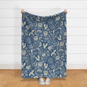 Pollinator dragons - traditional fantasy floral, vintage - french blue and cream - jumbo