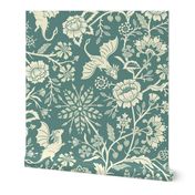 Pollinator dragons - traditional fantasy floral, vintage - muted dusty green - jumbo