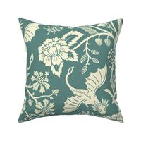 Pollinator dragons - traditional fantasy floral, vintage - muted dusty green - jumbo