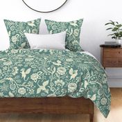 Pollinator dragons - traditional fantasy floral, vintage - muted dusty green - jumbo
