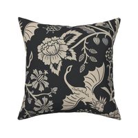 Pollinator dragons - traditional fantasy floral, goth - sepia, charcoal, vintage look - large