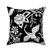 Pollinator dragons - traditional fantasy floral, goth - black and white - jumbo