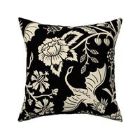 Pollinator dragons - traditional fantasy floral, goth in black and cream - jumbo