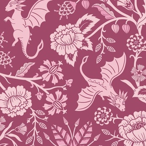 Pollinator dragons - traditional fantasy floral, goth - rose pink - jumbo
