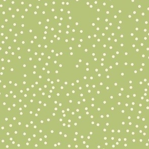 Scattered Little Polka Dots Block Print Cream On Green