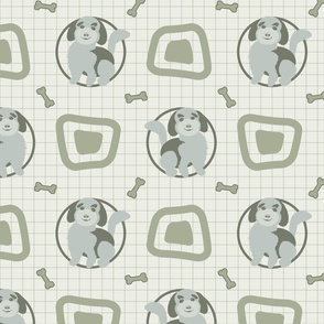 Doodle Pet Puppy Dog Round Square Green, SMALL Muted; Doodle,  Golden Doodle, Baby Boy, Baby Girl, Blanket, Gray, Green, Geometric, Grid, Check, Blanket, Nursery, Baby Shower, Cute, Cuter, Cutest Kids Sheets—2100
