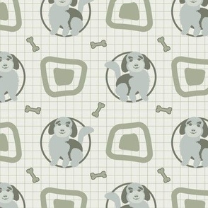 Doodle Pet Puppy Dog Round Square Green MINI Muted; Doodle,  Golden Doodle, Baby Boy, Baby Girl, Blanket, Gray, Green, Geometric, Grid, Check, checkerboard, Cute, Cuter, Cutest Kids Sheets, Blanket, Nursery, Baby Shower—1050