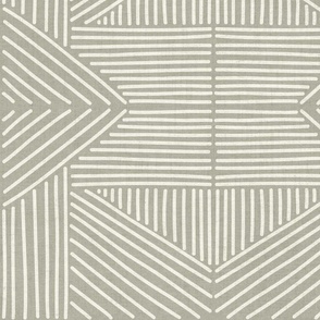 Agate Grey (#b3b1a1) mudcloth weaving lines - soft neutral, french grey and white - jumbo