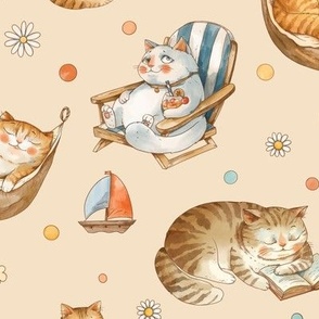 Cute cats on vacation, neutral colors