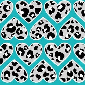 Teal Leopard Hearts Large