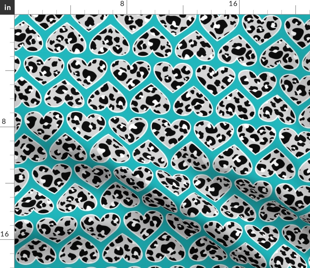 Teal Leopard Hearts Large