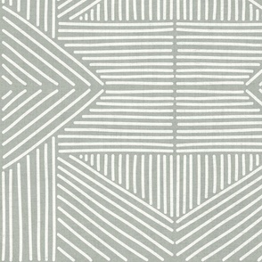 Pale Jade (#b5b9af) mudcloth weaving lines - soft neutral grey-green and white  - jumbo