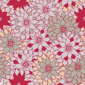 Retro Flowers - Hand Drawn - Viva Magenta.