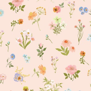 Mixed Field Florals _Spring wildFlowers_Light Peach