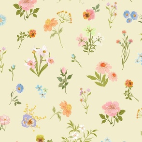 Mixed Field Florals _Spring wildFlowers_soft lime yellow
