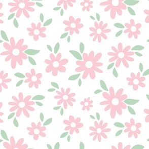 Large | Pink Daisies on White