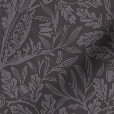 acorn damask restored historical antique William Morris in antique moody dark lavender and dark plum dark academia // spooky home, vintage dark with block printing texture, dark room