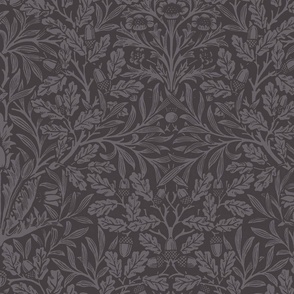 acorn damask restored historical antique William Morris in antique moody dark lavender and dark plum dark academia // spooky home, vintage dark with block printing texture, dark room