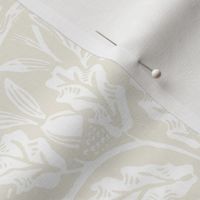 acorn damask restored historical antique William Morris in white and cream with block printing texture // Arts and crafts,  blank canvas