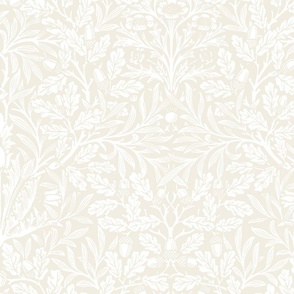 acorn damask restored historical antique William Morris in white and cream with block printing texture // Arts and crafts,  blank canvas