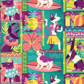 Tropical Tiki Dogs in Purple & Turquoise