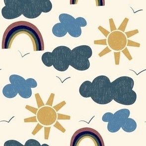 Sunny Day Nursery Kids Room Decor Rainbows Sun Clouds