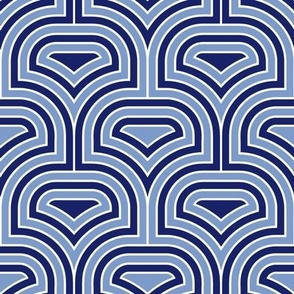 Art Deco Curvy Abstract in Alternating Cobalt and Wedgewood Blue