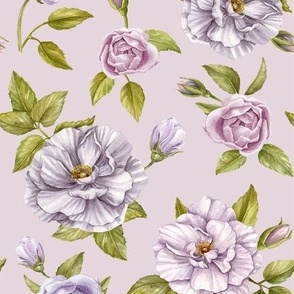 Sweet Pink and Lilac Watercolor Roses  - Dusty Pink , LARGER