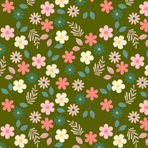 Daisy Blooms Army Green