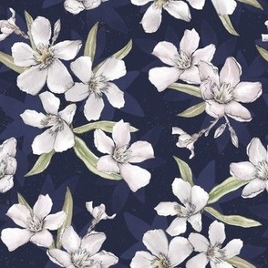 White Oleanders - Blue background,  SMALLER