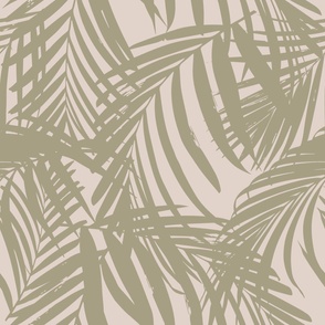 green leaves on blush LARGE scale, palm fronds 