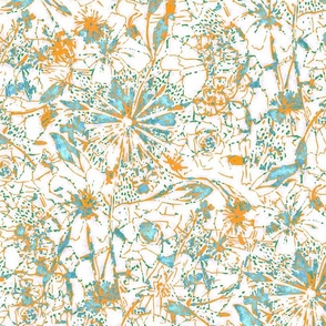 Summer Abstract Flowers Blue Orange Large