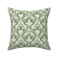 Damask Peacock on sage green with fruit bowls - small