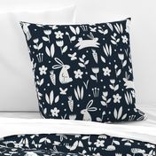 Large // Rabbits in Field Monochrome Midnight Blue