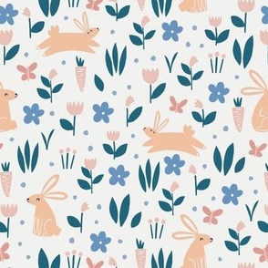 Medium // Rabbits in Field Blue and Pink