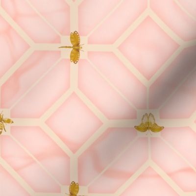 Golden Insects on Pink Fretwork an Marble 