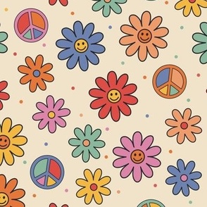 Colorful Flowers with Smileys and Peace Signs
