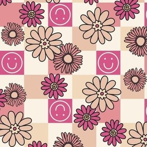 Floral Checkers with Smiley