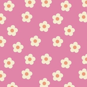 Small Ivory Flowers on Pink Background