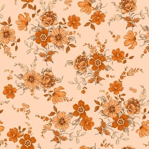 Vintage nostalgia floral monchrome orange