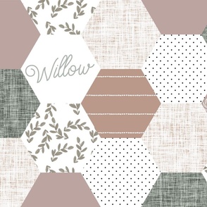 Willow: Brayden Font on Hexagons Mauve, Laurel, Taupe