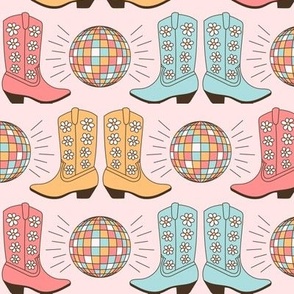 Disco Cowgirl in Pastel Pink Mint Yellow Colorful Cowboy