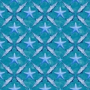 Tiny Sharks Starfish Ocean Life Nautical Coastal Blue